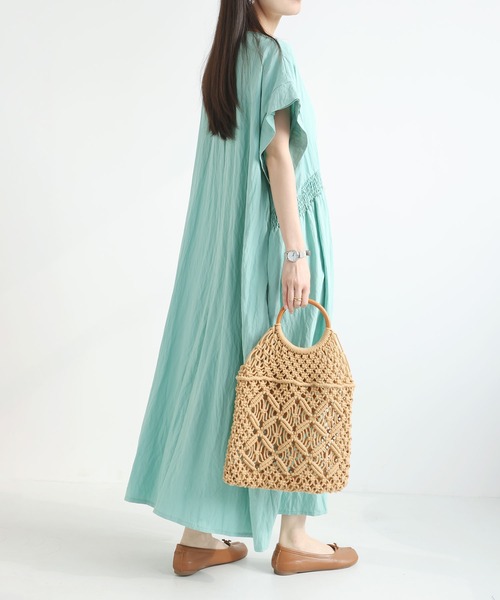 MAISON DE THERESE(メゾン ド テレーズ)の「シャーリング フロントボタン ビッグサイズロングワンピース(ワンピース・レディース・グリーン/Black・FREE)」の6枚目の写真