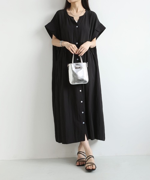 MAISON DE THERESE(メゾン ド テレーズ)の「シャーリング フロントボタン ビッグサイズロングワンピース(ワンピース・レディース・グリーン/Black・FREE)」の8枚目の写真