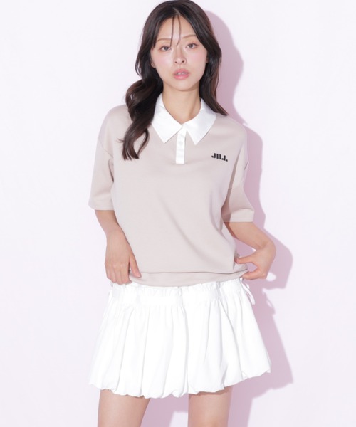 JILL by JILL STUART(ジルバイジルスチュアート)の「半袖ダイバーバルーンセットアップ(ワンピース・レディース・ベージュ/ブラック・FREE)」の1枚目の写真