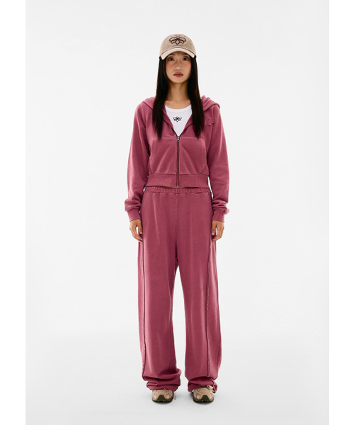 ABEEHUMS(アビハムズ)の「ピグメントダイングクロップフードジップアップ ABH357-201 ダスティピンク(パーカー・レディース・ピンク・SMALL/MEDIUM)」の4枚目の写真