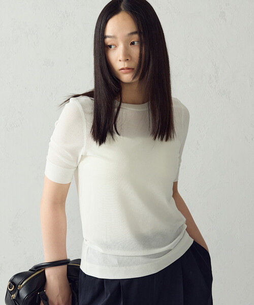 COMME CA ISM(コムサイズム)の「シアー テレコTシャツ(Tシャツ/カットソー・レディース・ブラック/ホワイト・LARGE/MEDIUM)」の2枚目の写真