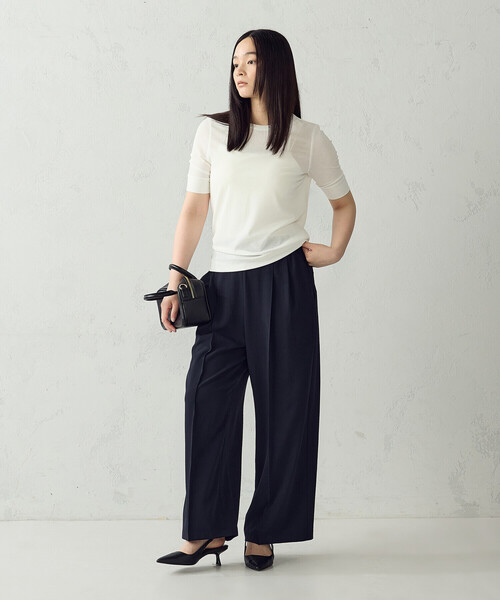 COMME CA ISM(コムサイズム)の「シアー テレコTシャツ(Tシャツ/カットソー・レディース・ブラック/ホワイト・LARGE/MEDIUM)」の4枚目の写真