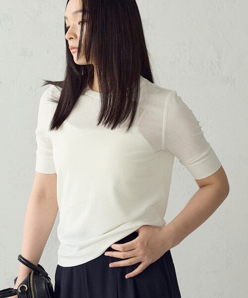 COMME CA ISM(コムサイズム)の「シアー テレコTシャツ(Tシャツ/カットソー・レディース・ブラック/ホワイト・LARGE/MEDIUM)」の5枚目の写真