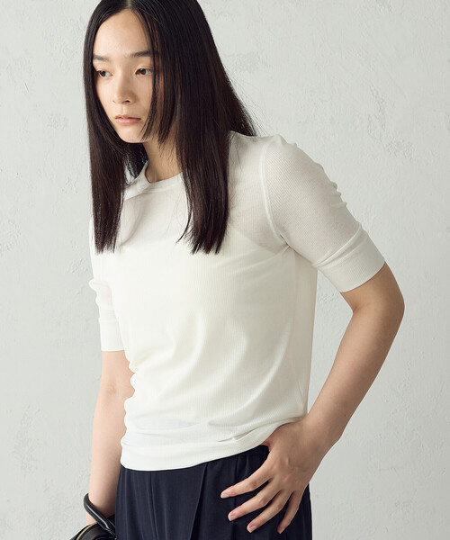 COMME CA ISM(コムサイズム)の「シアー テレコTシャツ(Tシャツ/カットソー・レディース・ブラック/ホワイト・LARGE/MEDIUM)」の6枚目の写真