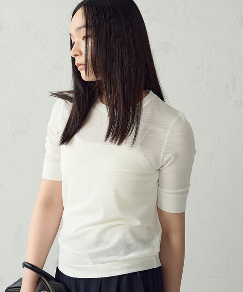 COMME CA ISM(コムサイズム)の「シアー テレコTシャツ(Tシャツ/カットソー・レディース・ブラック/ホワイト・LARGE/MEDIUM)」の7枚目の写真