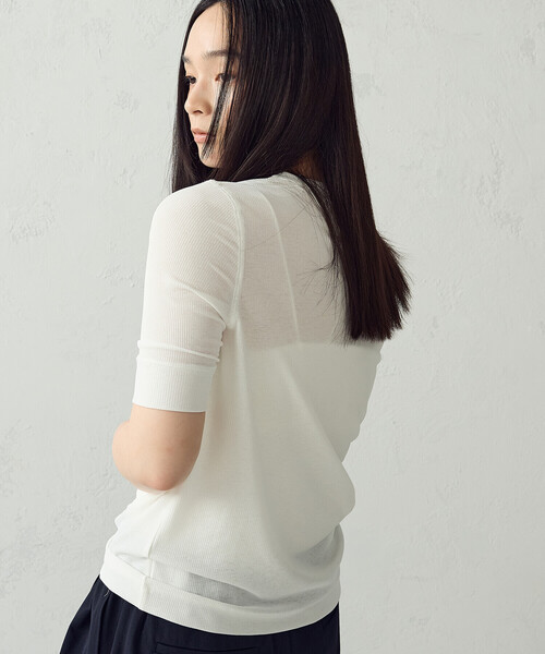 COMME CA ISM(コムサイズム)の「シアー テレコTシャツ(Tシャツ/カットソー・レディース・ブラック/ホワイト・LARGE/MEDIUM)」の8枚目の写真