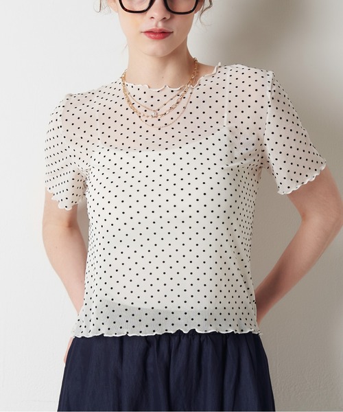 My shawty(マイシャウティー)の「dot tule top(Tシャツ/カットソー・レディース・オフホワイト/ブラック・FREE)」の1枚目の写真