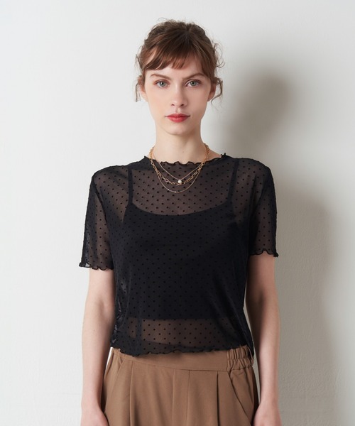 My shawty(マイシャウティー)の「dot tule top(Tシャツ/カットソー・レディース・オフホワイト/ブラック・FREE)」の4枚目の写真