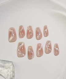 Anail（エーネイル）の「3D水光ネイルピンクグラデーションシルバーミラーラインオーバルネイルチップ 春ネイル⑲（ネイルシール/ネイルチップ）」