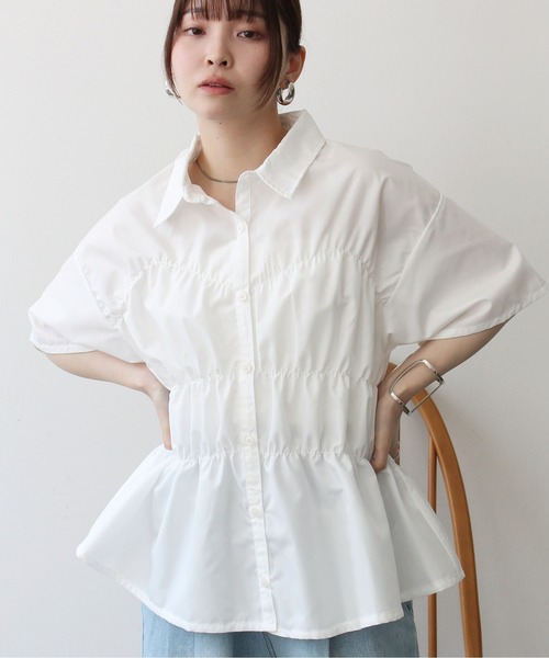Meli rich（メリーリッチ）の「ブロードシャーリングハーフスリーブシャツ（シャツ/ブラウス・レディース・ブルー/オフホワイト・FREE）」の6枚目の写真