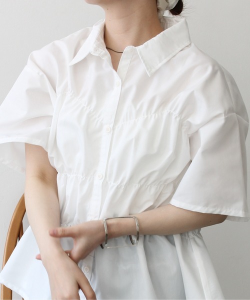 Meli rich（メリーリッチ）の「ブロードシャーリングハーフスリーブシャツ（シャツ/ブラウス・レディース・ブルー/オフホワイト・FREE）」の3枚目の写真
