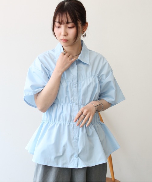 Meli rich（メリーリッチ）の「ブロードシャーリングハーフスリーブシャツ（シャツ/ブラウス・レディース・ブルー/オフホワイト・FREE）」の15枚目の写真