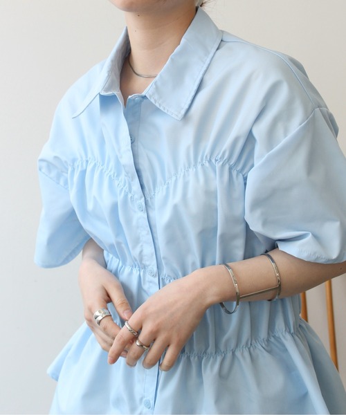 Meli rich（メリーリッチ）の「ブロードシャーリングハーフスリーブシャツ（シャツ/ブラウス・レディース・ブルー/オフホワイト・FREE）」の16枚目の写真
