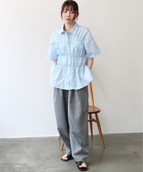 Meli rich（メリーリッチ）の「ブロードシャーリングハーフスリーブシャツ（シャツ/ブラウス・レディース・ブルー/オフホワイト・FREE）」の17枚目の写真