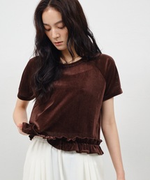 Shelly island | 裾フリルシアーベロアTシャツ(Tシャツ/カットソー)