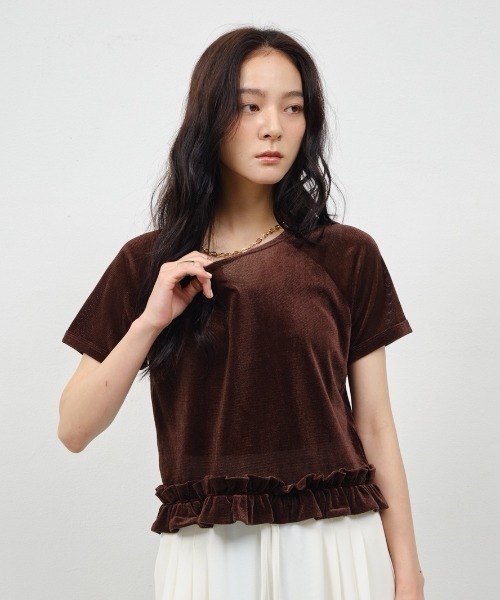 Shelly island(シェリーアイランド)の「裾フリルシアーベロアTシャツ(Tシャツ/カットソー・レディース・ブラック/ブラウン/ホワイト・FREE)」の15枚目の写真