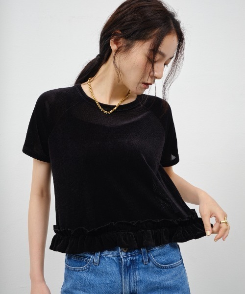 Shelly island(シェリーアイランド)の「裾フリルシアーベロアTシャツ(Tシャツ/カットソー・レディース・ブラック/ブラウン/ホワイト・FREE)」の21枚目の写真