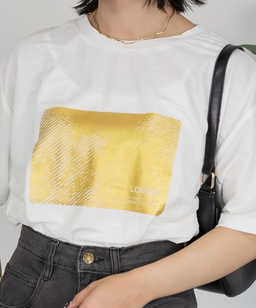 RCD(アールシーディー)の「接触冷感 箔かすれプリント カノコ Tシャツ(Tシャツ/カットソー・レディース・ホワイト×ゴールド/ブラック×シルバー・M)」の1枚目の写真