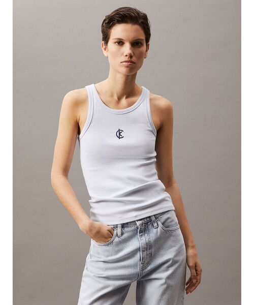 Calvin Klein(カルバン・クライン)の「タンクトップ- CKロゴコットンリブタンクトップ(タンクトップ・レディース・ライトブルー・XS/XXS)」の2枚目の写真