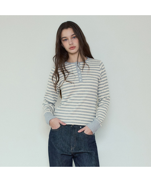 WEDNESDAYOASISFORWOMEN（ウェンズデー オアシス フォー ウーマン）の「W/ストライプリブロングスリーブTシャツ_3カラー(W25-TP14)（Tシャツ/カットソー・レディース・グレー/オートミール/ブラック・OS）」の3枚目の写真