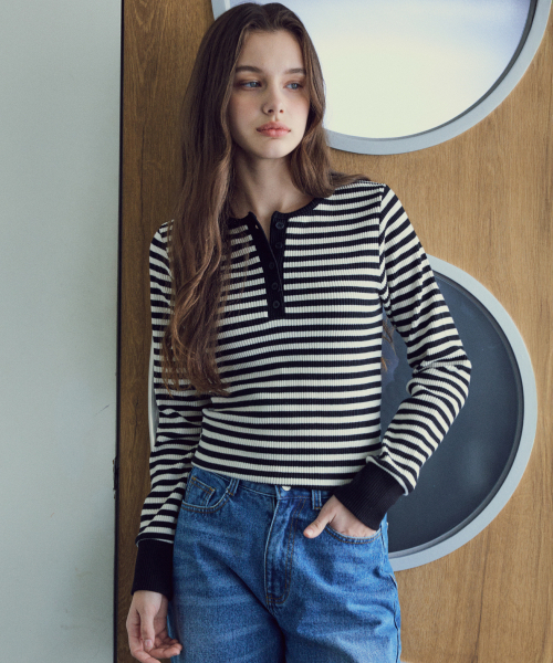 WEDNESDAYOASISFORWOMEN（ウェンズデー オアシス フォー ウーマン）の「W/ストライプリブロングスリーブTシャツ_3カラー(W25-TP14)（Tシャツ/カットソー・レディース・グレー/オートミール/ブラック・OS）」の5枚目の写真