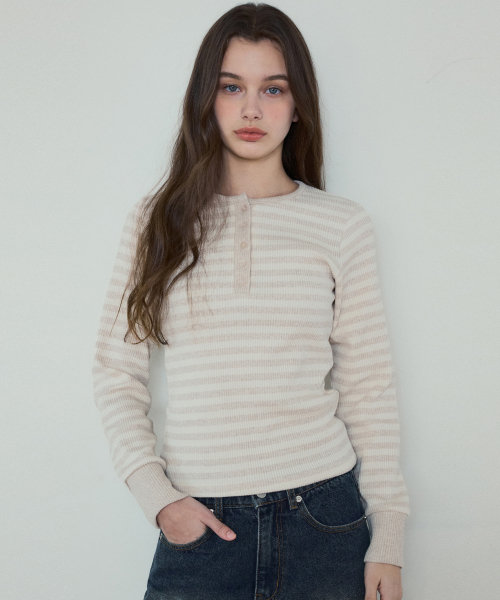 WEDNESDAYOASISFORWOMEN（ウェンズデー オアシス フォー ウーマン）の「W/ストライプリブロングスリーブTシャツ_3カラー(W25-TP14)（Tシャツ/カットソー・レディース・グレー/オートミール/ブラック・OS）」の6枚目の写真