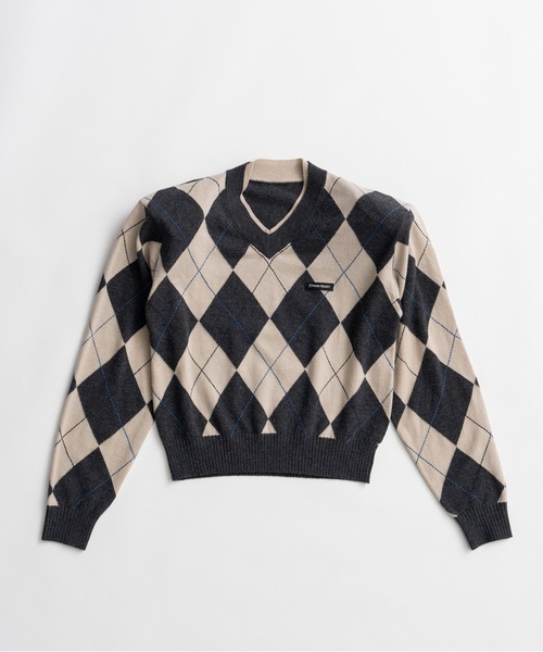 PRANK PROJECT(プランクプロジェクト)の「【2026Autumn Pre-Order】アーガイルパワショルニット / Argyle Power Shoulder Knit(ニット/セーター・レディース・アイボリー/ブラック・FREE)」の16枚目の写真