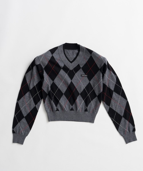 PRANK PROJECT(プランクプロジェクト)の「【2026Autumn Pre-Order】アーガイルパワショルニット / Argyle Power Shoulder Knit(ニット/セーター・レディース・アイボリー/ブラック・FREE)」の18枚目の写真