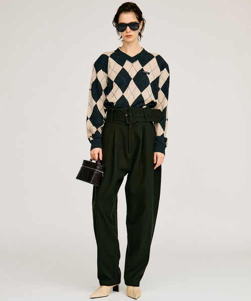 PRANK PROJECT(プランクプロジェクト)の「【2026Autumn Pre-Order】アーガイルパワショルニット / Argyle Power Shoulder Knit(ニット/セーター・レディース・アイボリー/ブラック・FREE)」の3枚目の写真