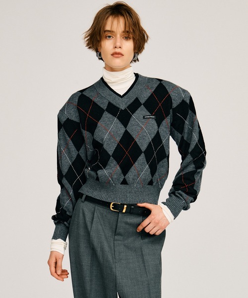 PRANK PROJECT(プランクプロジェクト)の「【2026Autumn Pre-Order】アーガイルパワショルニット / Argyle Power Shoulder Knit(ニット/セーター・レディース・アイボリー/ブラック・FREE)」の10枚目の写真