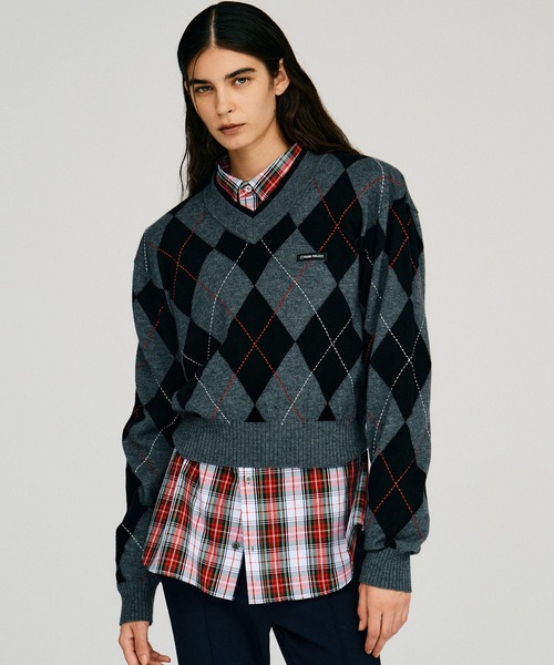 PRANK PROJECT(プランクプロジェクト)の「【2026Autumn Pre-Order】アーガイルパワショルニット / Argyle Power Shoulder Knit(ニット/セーター・レディース・アイボリー/ブラック・FREE)」の11枚目の写真