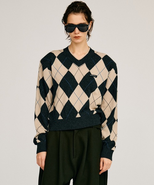 PRANK PROJECT(プランクプロジェクト)の「【2026Autumn Pre-Order】アーガイルパワショルニット / Argyle Power Shoulder Knit(ニット/セーター・レディース・アイボリー/ブラック・FREE)」の12枚目の写真
