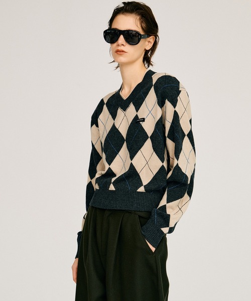 PRANK PROJECT(プランクプロジェクト)の「【2026Autumn Pre-Order】アーガイルパワショルニット / Argyle Power Shoulder Knit(ニット/セーター・レディース・アイボリー/ブラック・FREE)」の13枚目の写真