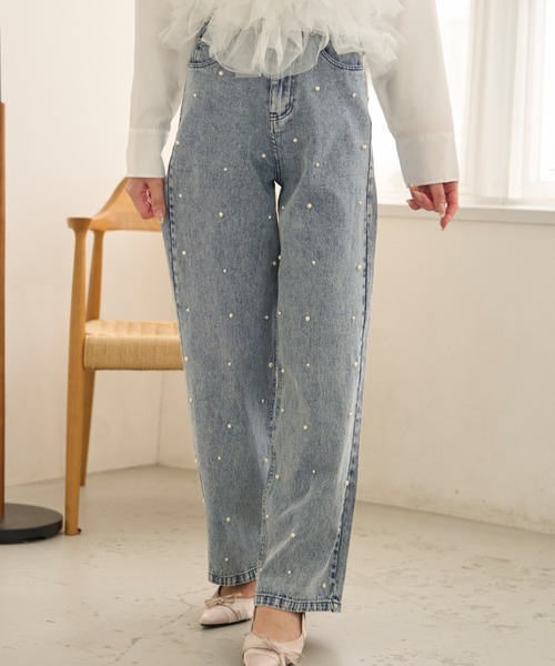 krahe（クレーエ）の「ラインストーンウォッシュデニムパンツ（デニムパンツ・レディース・ブラック/ネイビー/ライトブルー・MEDIUM/SMALL）」の2枚目の写真