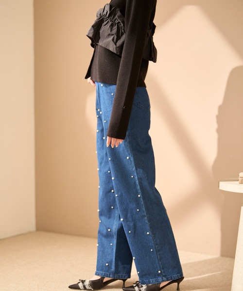 krahe（クレーエ）の「ラインストーンウォッシュデニムパンツ（デニムパンツ・レディース・ブラック/ネイビー/ライトブルー・MEDIUM/SMALL）」の4枚目の写真