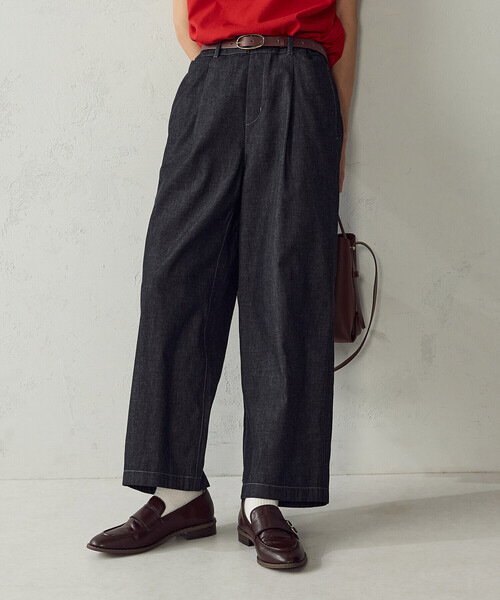 COMME CA MODELS(コムサモデルズ)の「デニムワイドパンツ(デニムパンツ・レディース・ブラック/インディゴブルー・X-LARGE/LARGE/MEDIUM/SMALL/X-SMALL)」の1枚目の写真