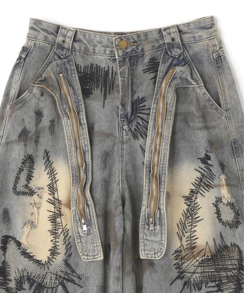 L.H.P(エルエイチピー)の「MAVYTH/メヴィス/W-ZIP EMBROIDERY WIDE DENIM PANT(デニムパンツ・レディース・ブルー系その他3・L/M)」の7枚目の写真