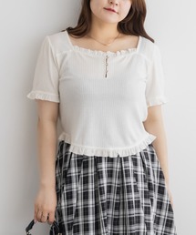 ラインストーン付きフリルトップス