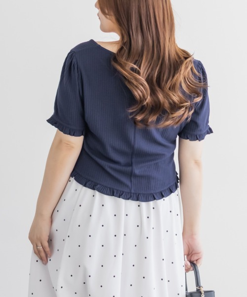 CLETTE(クレット)の「ラインストーン付きフリルトップス(Tシャツ/カットソー・レディース・ネイビー/サックスブルー/オフホワイト・3L/LL/4L)」の17枚目の写真