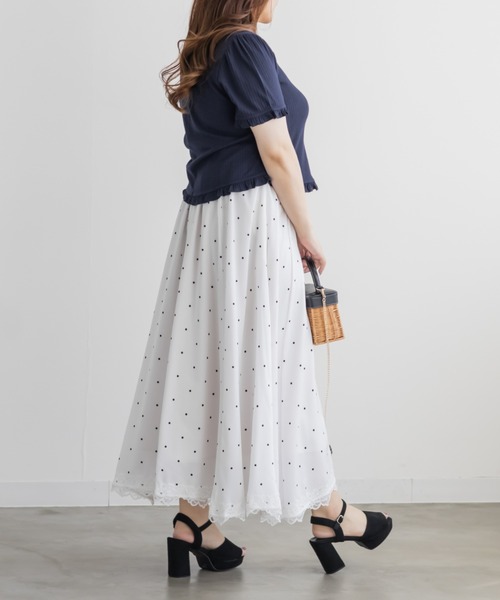 CLETTE(クレット)の「ラインストーン付きフリルトップス(Tシャツ/カットソー・レディース・ネイビー/サックスブルー/オフホワイト・3L/LL/4L)」の19枚目の写真