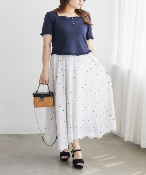 CLETTE(クレット)の「ラインストーン付きフリルトップス(Tシャツ/カットソー・レディース・ネイビー/サックスブルー/オフホワイト・3L/LL/4L)」の16枚目の写真
