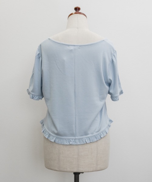 CLETTE(クレット)の「ラインストーン付きフリルトップス(Tシャツ/カットソー・レディース・ネイビー/サックスブルー/オフホワイト・3L/LL/4L)」の18枚目の写真