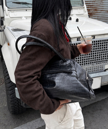 TWO ZIPPER BAG CROC ORIGINAL(BLACK PEPPER)