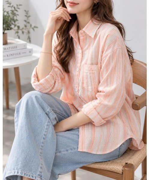 FAZVY(ファズビー)の「爽やかに羽織る マルチストライプオーバーシャツ(シャツ/ブラウス・レディース・ピンク/ブルー・M/S/L)」の9枚目の写真