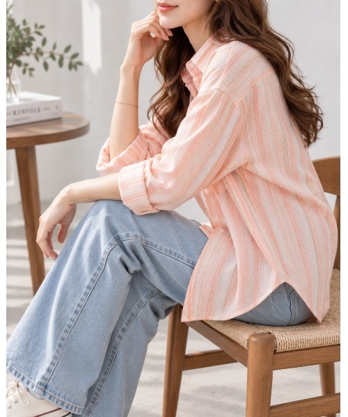 FAZVY(ファズビー)の「爽やかに羽織る マルチストライプオーバーシャツ(シャツ/ブラウス・レディース・ピンク/ブルー・M/S/L)」の11枚目の写真