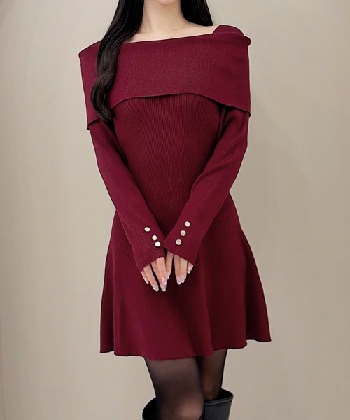 SOELA（ソエラ）の「【SOELA】オフショルミニニットワンピース／WEB限定（ワンピース・レディース・ブラック/チャコールグレー/ボルドー・M）」の14枚目の写真