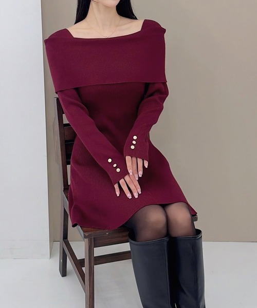 SOELA（ソエラ）の「【SOELA】オフショルミニニットワンピース／WEB限定（ワンピース・レディース・ブラック/チャコールグレー/ボルドー・M）」の15枚目の写真