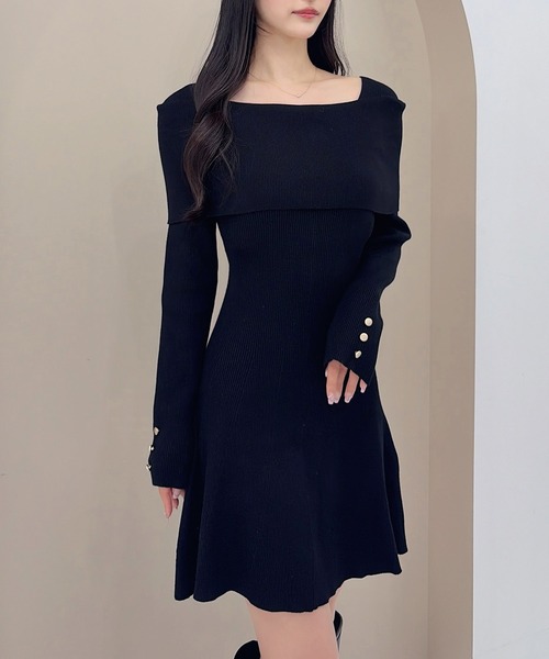 SOELA（ソエラ）の「【SOELA】オフショルミニニットワンピース／WEB限定（ワンピース・レディース・ブラック/チャコールグレー/ボルドー・M）」の6枚目の写真