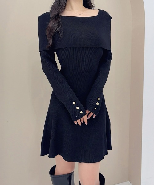 SOELA（ソエラ）の「【SOELA】オフショルミニニットワンピース／WEB限定（ワンピース・レディース・ブラック/チャコールグレー/ボルドー・M）」の4枚目の写真