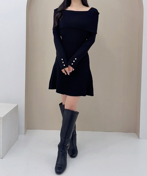 SOELA（ソエラ）の「【SOELA】オフショルミニニットワンピース／WEB限定（ワンピース・レディース・ブラック/チャコールグレー/ボルドー・M）」の8枚目の写真